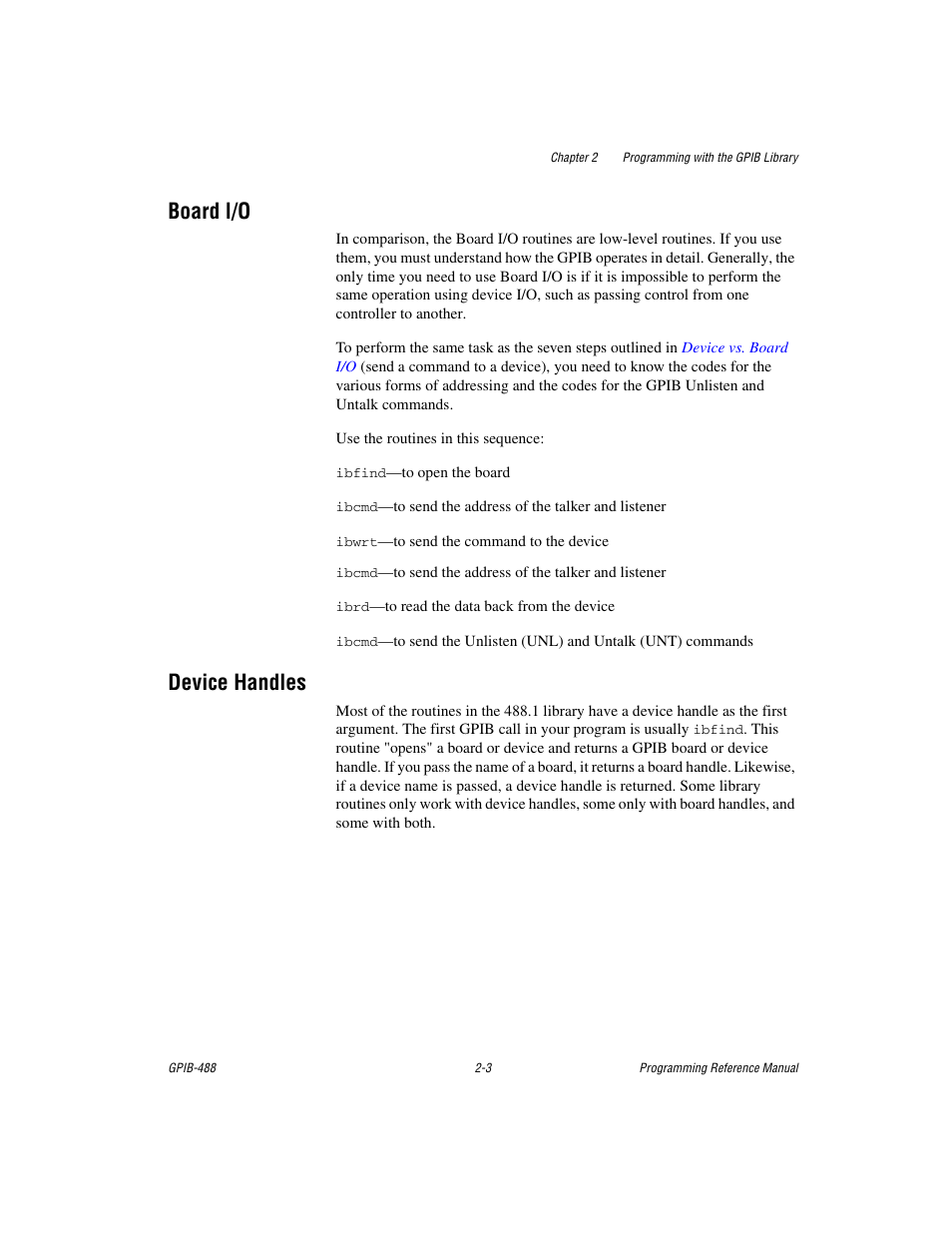Board l/o, Device handles, Board l/o -3 device handles -3 | Measurement Computing GPIB-488 User Manual | Page 12 / 116
