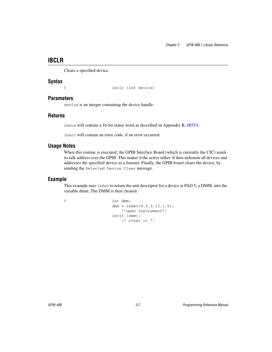 Ibclr, Ibclr -7 | Measurement Computing GPIB-488 User Manual | Page 20 / 116