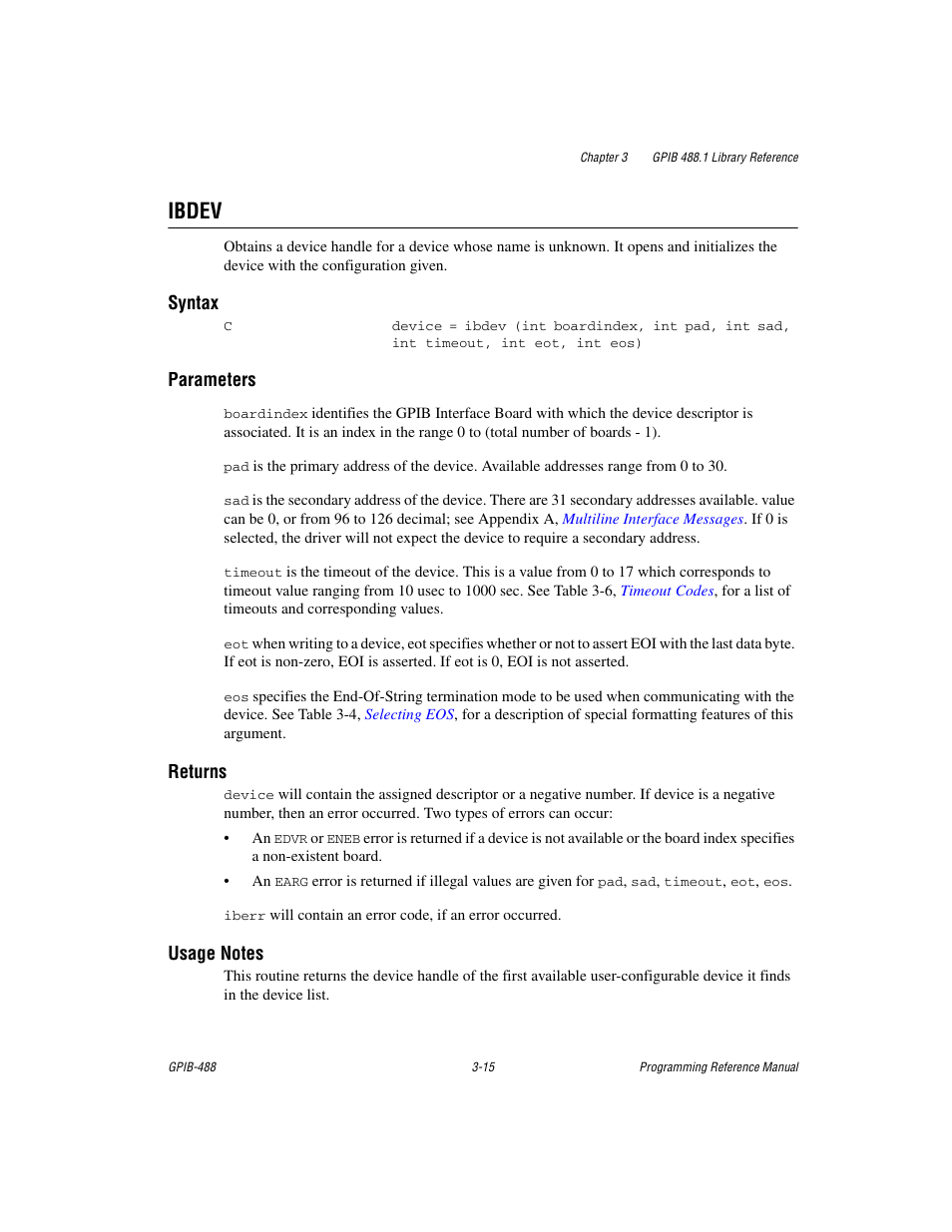 Ibdev, Ibdev -15 | Measurement Computing GPIB-488 User Manual | Page 28 / 116