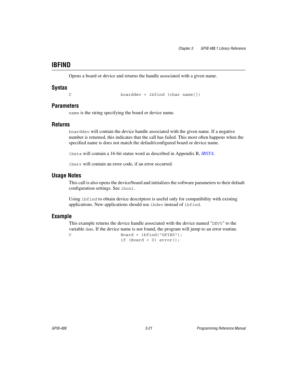 Ibfind, Ibfind -21 | Measurement Computing GPIB-488 User Manual | Page 34 / 116