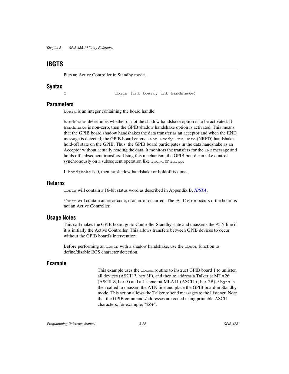 Ibgts, Ibgts -22 | Measurement Computing GPIB-488 User Manual | Page 35 / 116
