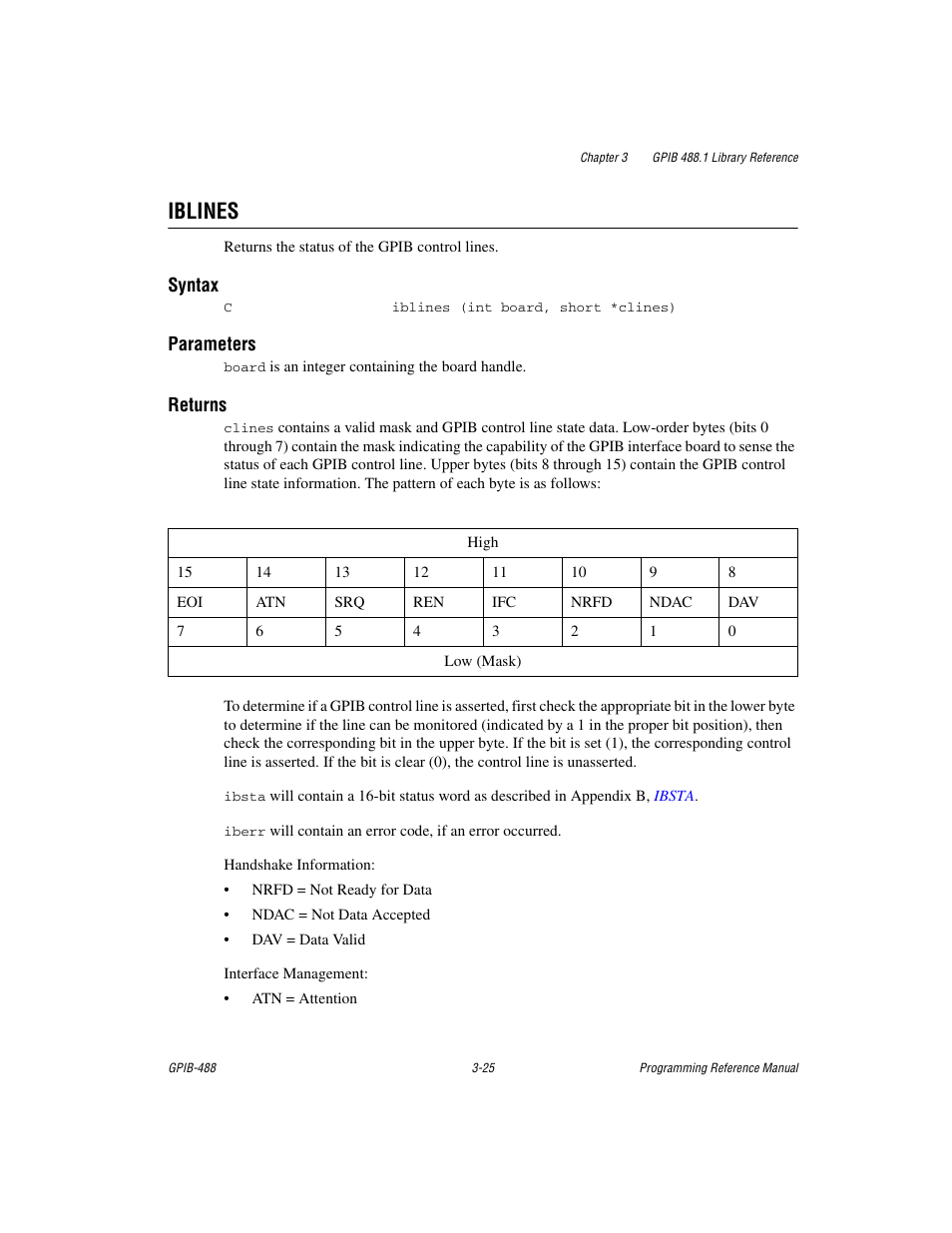 Iblines, Iblines -25 | Measurement Computing GPIB-488 User Manual | Page 38 / 116