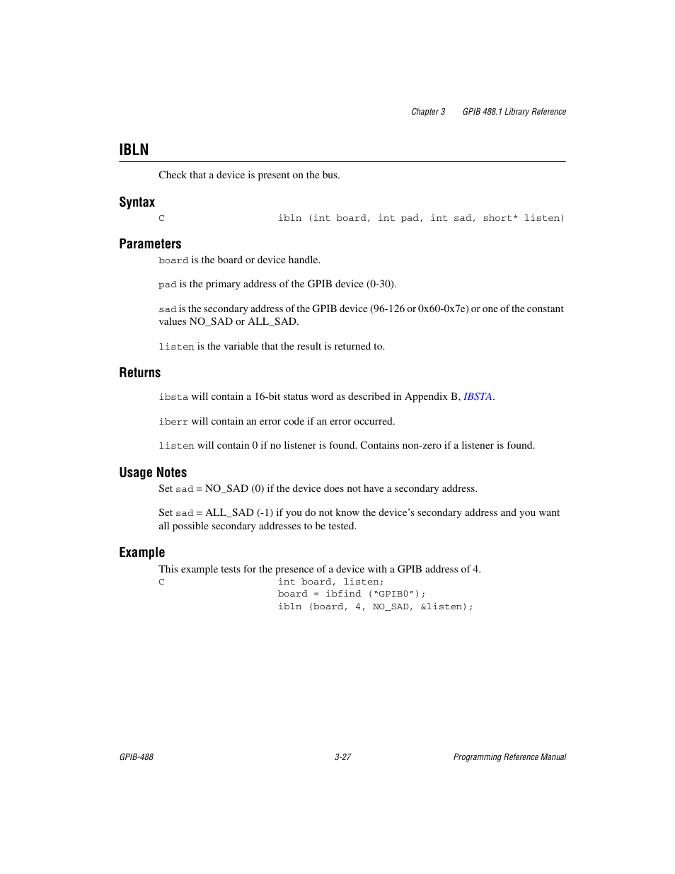 Ibln, Ibln -27 | Measurement Computing GPIB-488 User Manual | Page 40 / 116