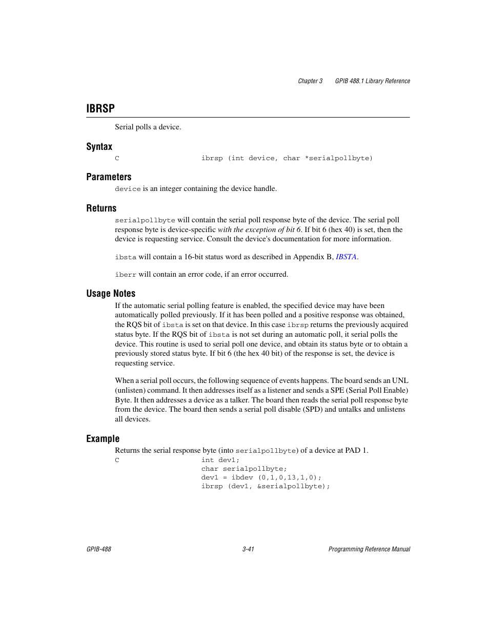 Ibrsp, Ibrsp -41 | Measurement Computing GPIB-488 User Manual | Page 54 / 116