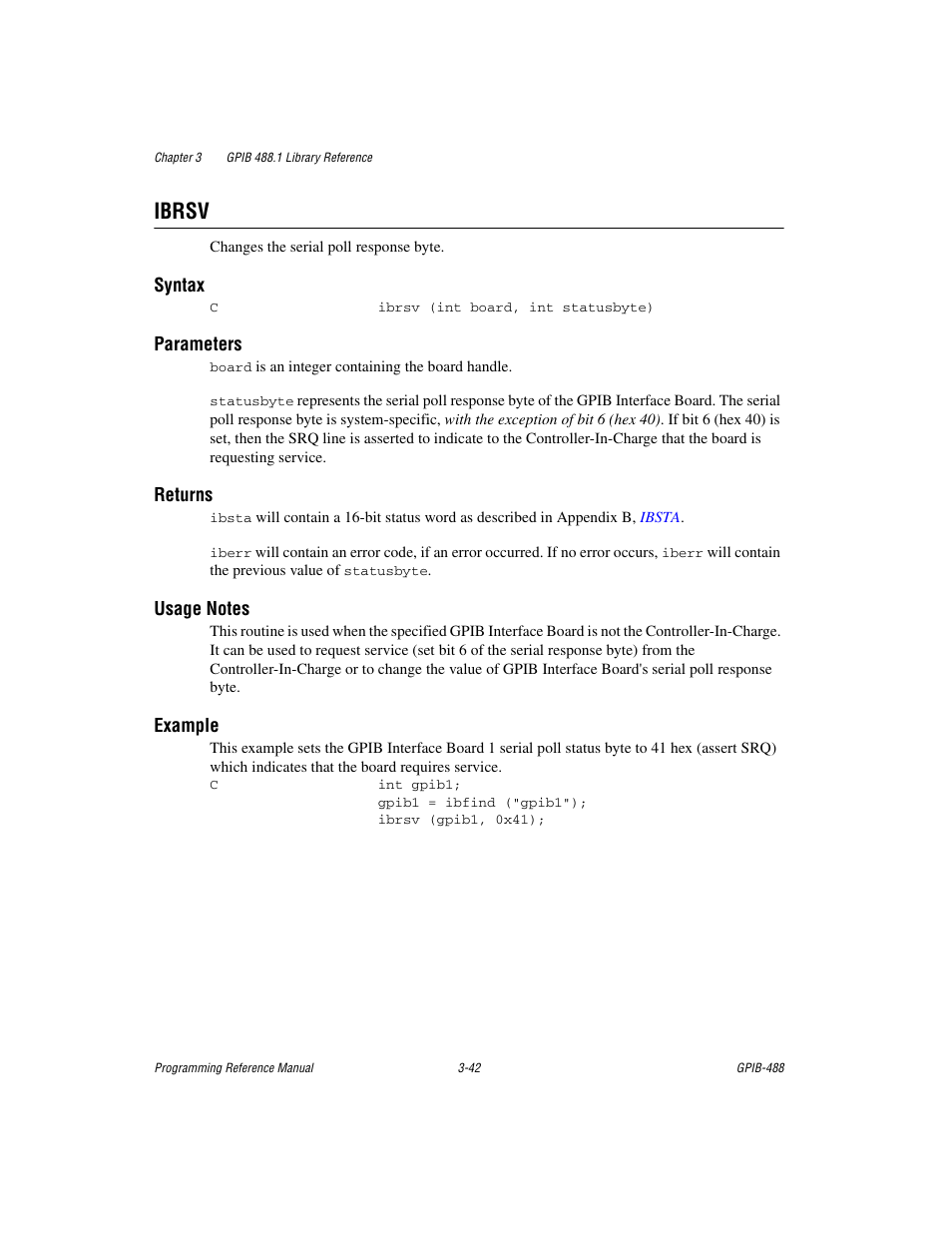 Ibrsv, Ibrsv -42 | Measurement Computing GPIB-488 User Manual | Page 55 / 116