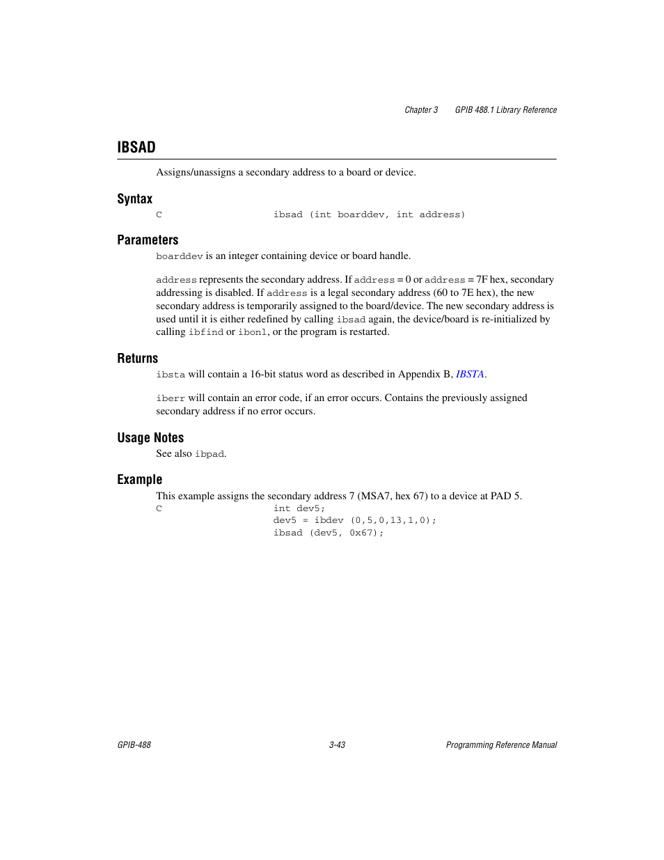 Ibsad, Ibsad -43 | Measurement Computing GPIB-488 User Manual | Page 56 / 116