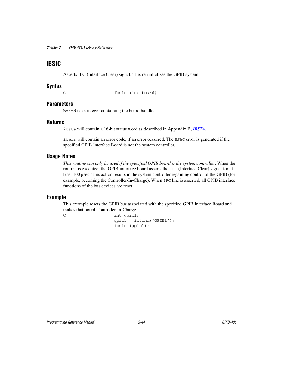 Ibsic, Ibsic -44 | Measurement Computing GPIB-488 User Manual | Page 57 / 116