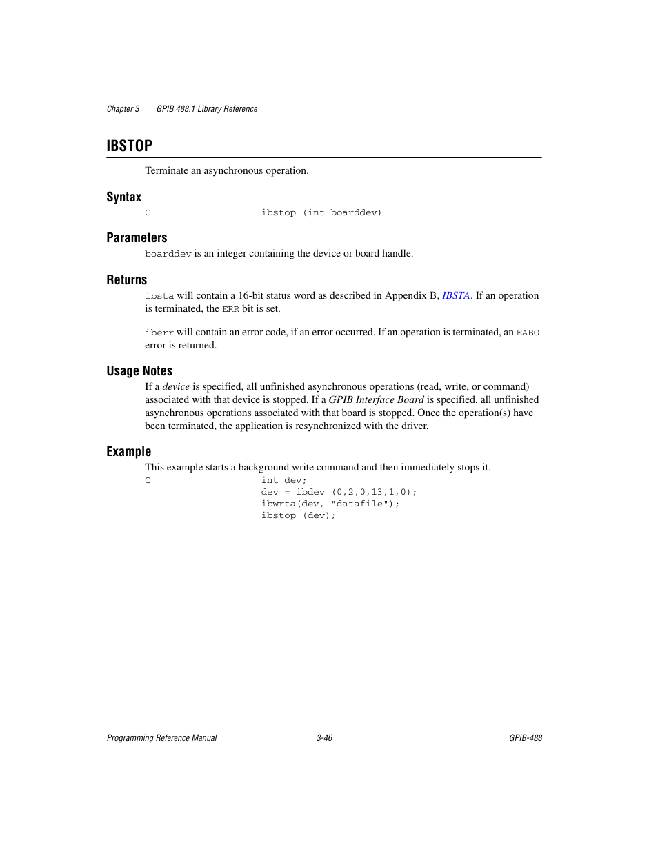 Ibstop, Ibstop -46 | Measurement Computing GPIB-488 User Manual | Page 59 / 116