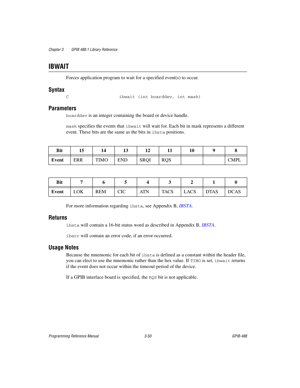 Ibwait, Ibwait -50 | Measurement Computing GPIB-488 User Manual | Page 63 / 116