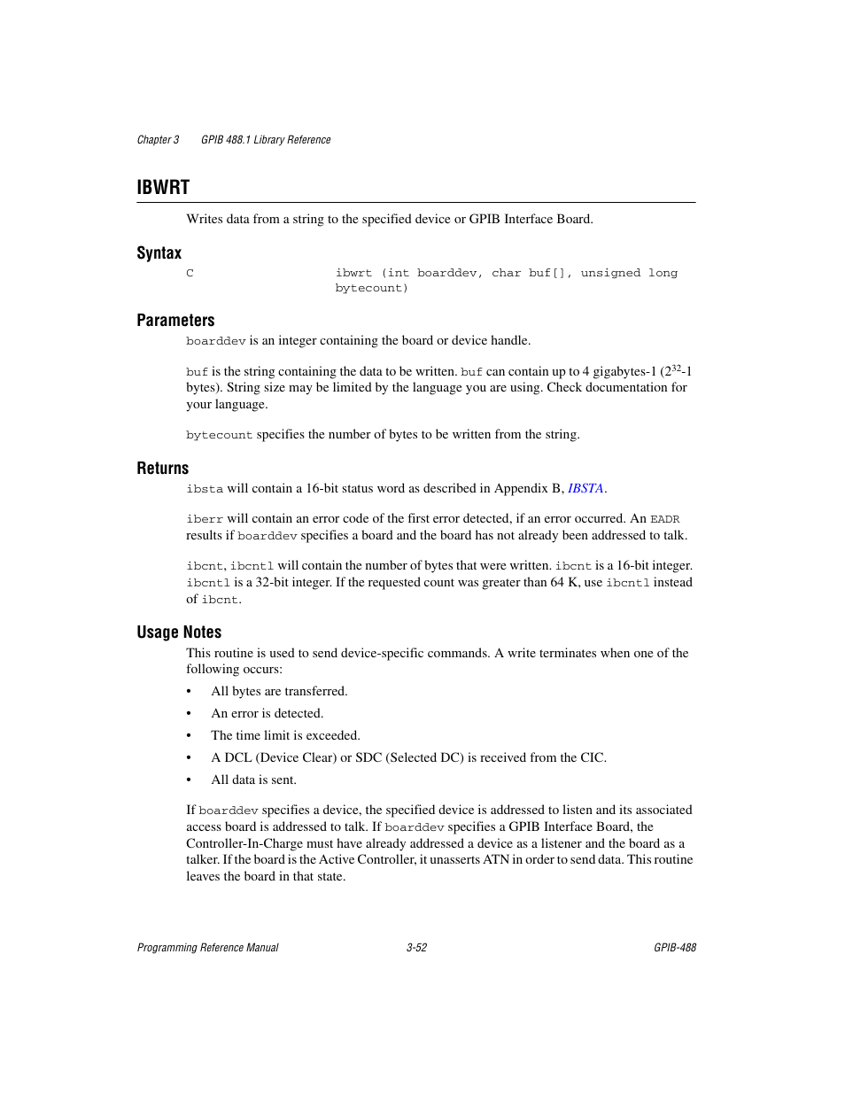 Ibwrt, Ibwrt -52 | Measurement Computing GPIB-488 User Manual | Page 65 / 116