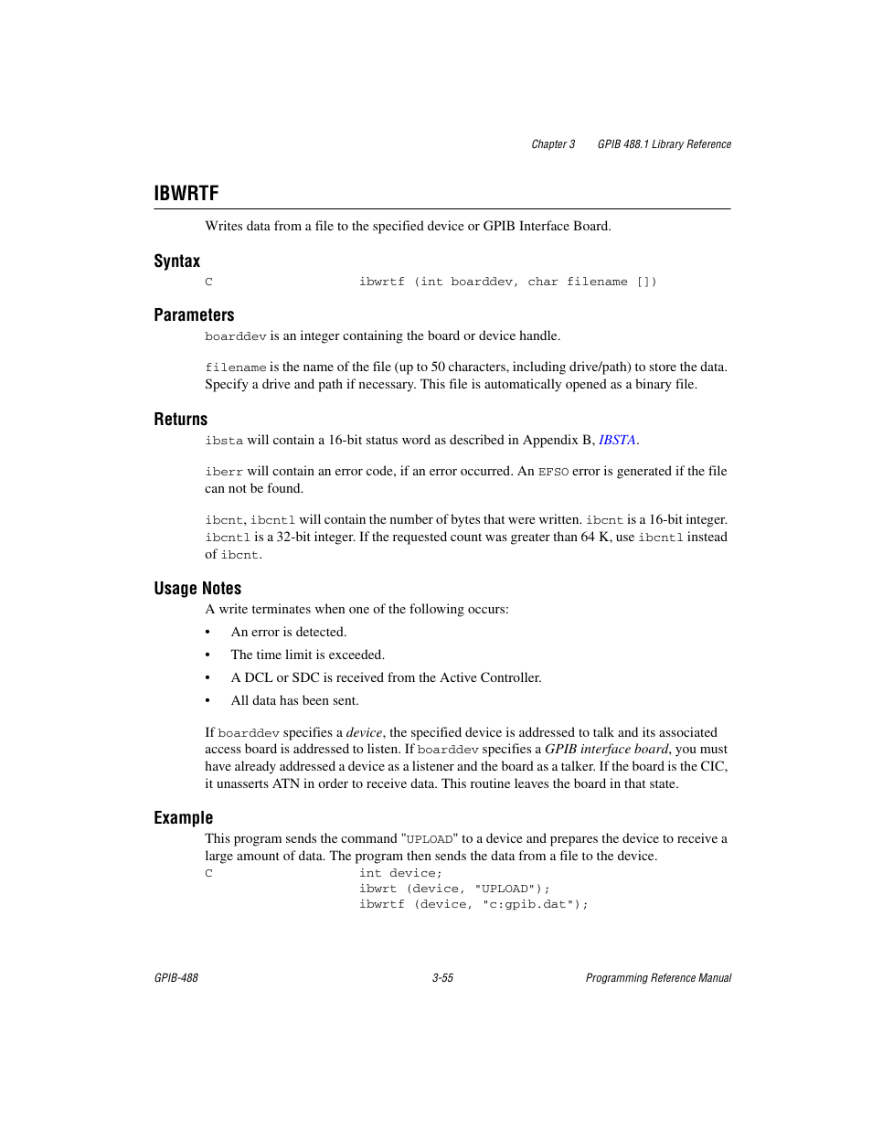 Ibwrtf, Ibwrtf -55 | Measurement Computing GPIB-488 User Manual | Page 68 / 116
