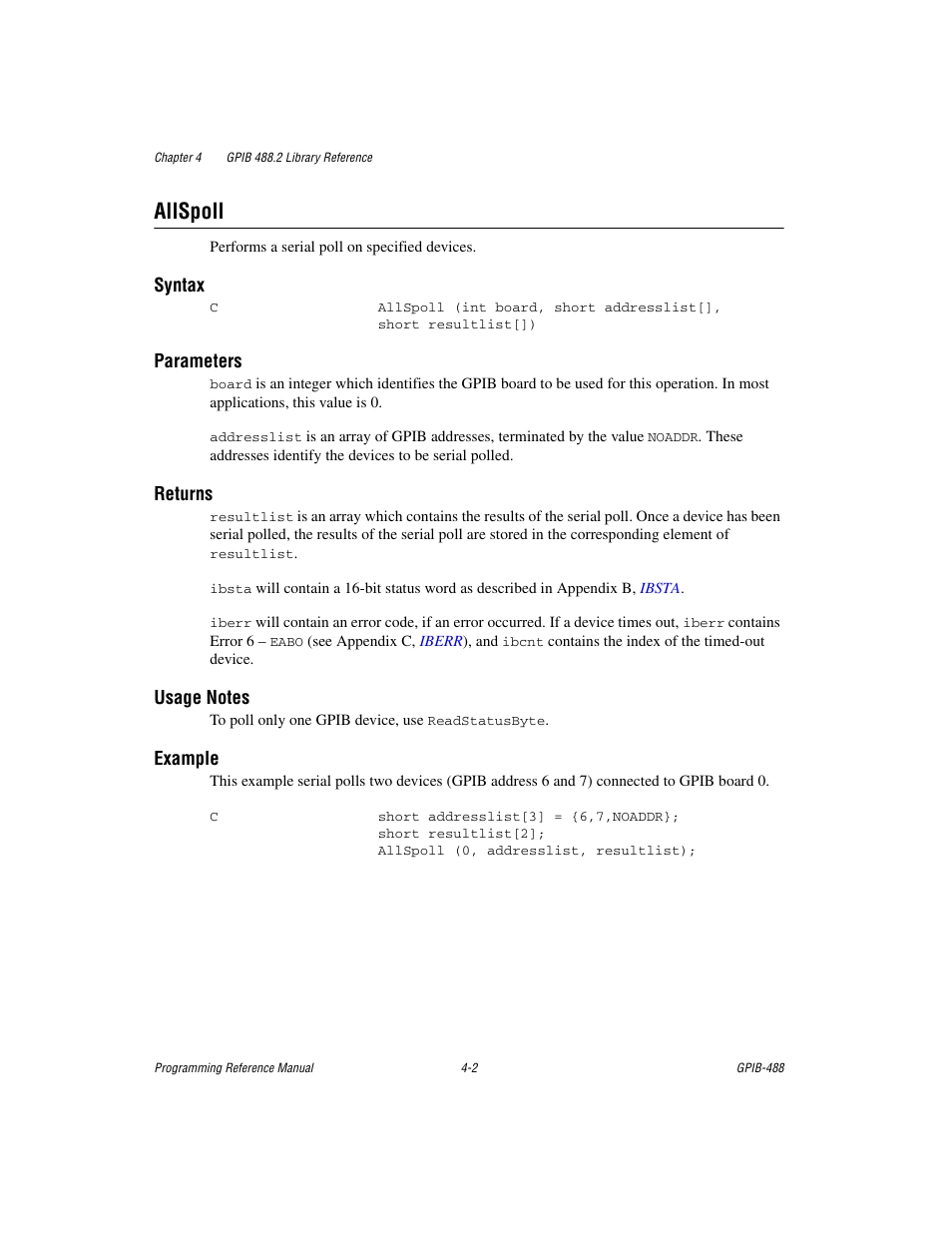 Allspoll, Allspoll -2 | Measurement Computing GPIB-488 User Manual | Page 70 / 116