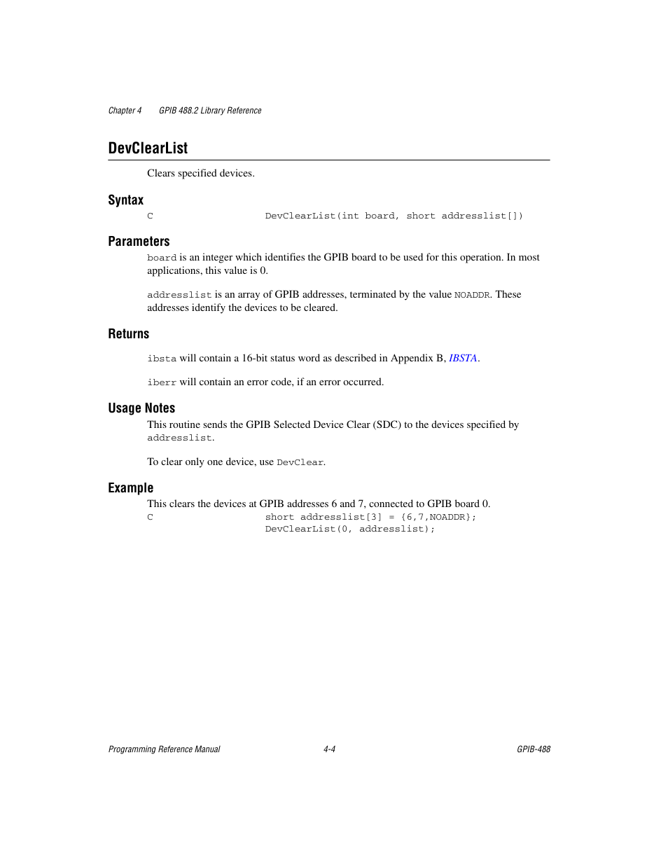 Devclearlist, Devclearlist -4 | Measurement Computing GPIB-488 User Manual | Page 72 / 116