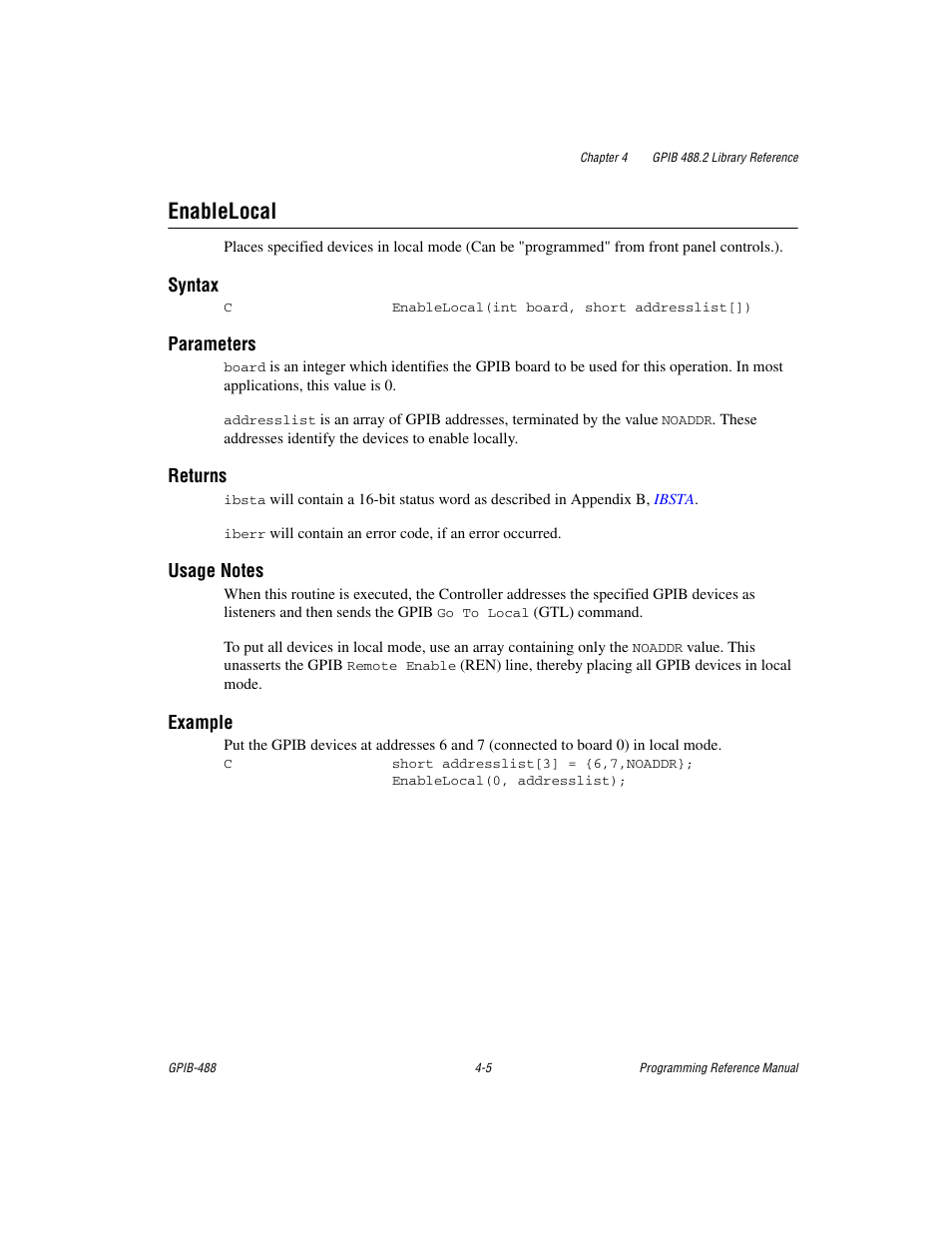 Enablelocal, Enablelocal -5 | Measurement Computing GPIB-488 User Manual | Page 73 / 116