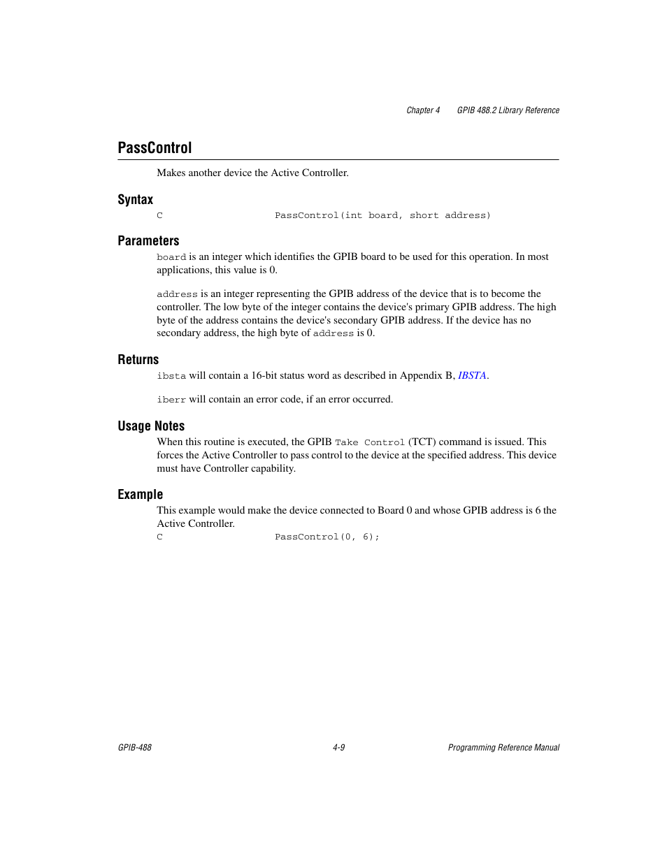 Passcontrol, Passcontrol -9 | Measurement Computing GPIB-488 User Manual | Page 77 / 116