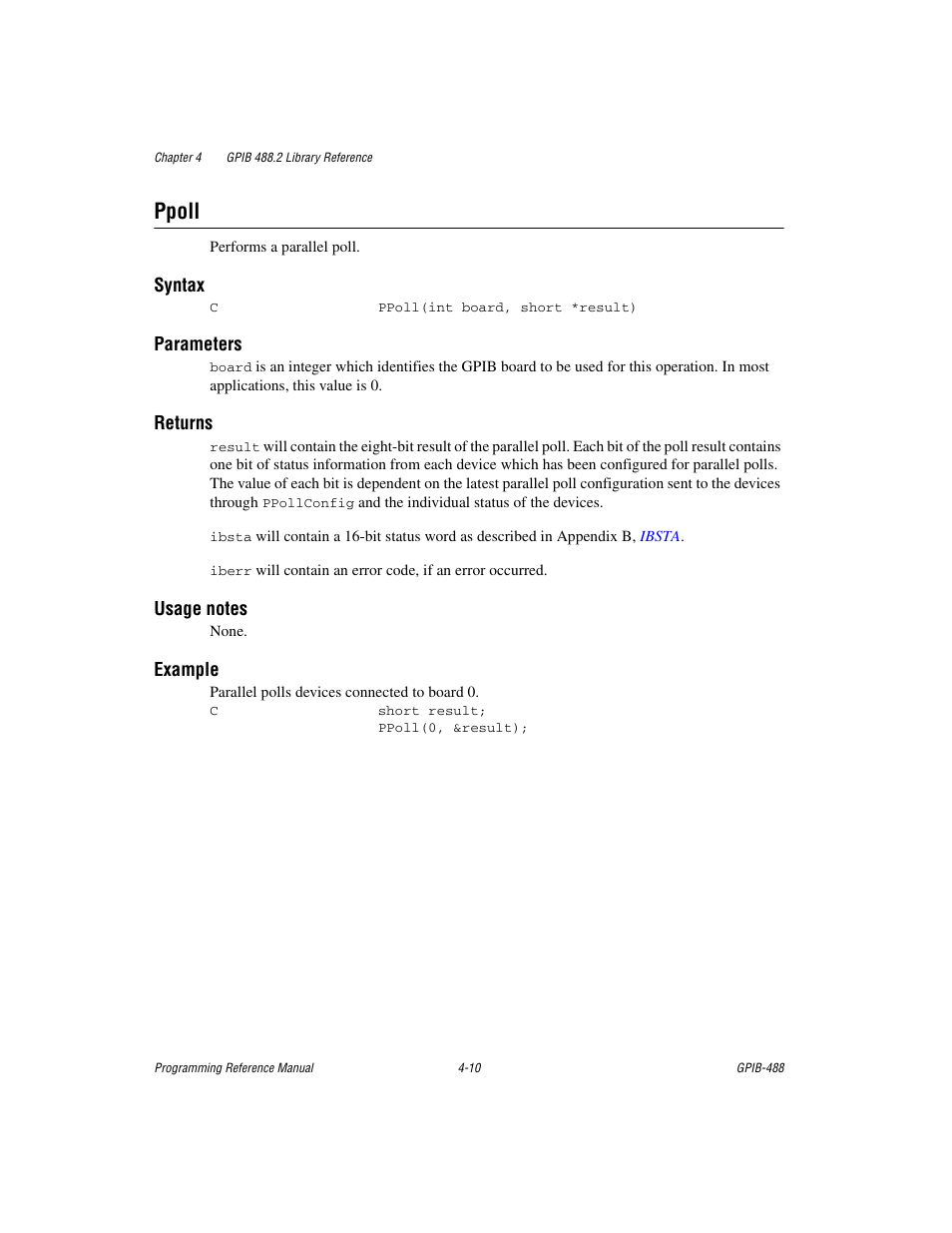 Ppoll, Ppoll -10 | Measurement Computing GPIB-488 User Manual | Page 78 / 116