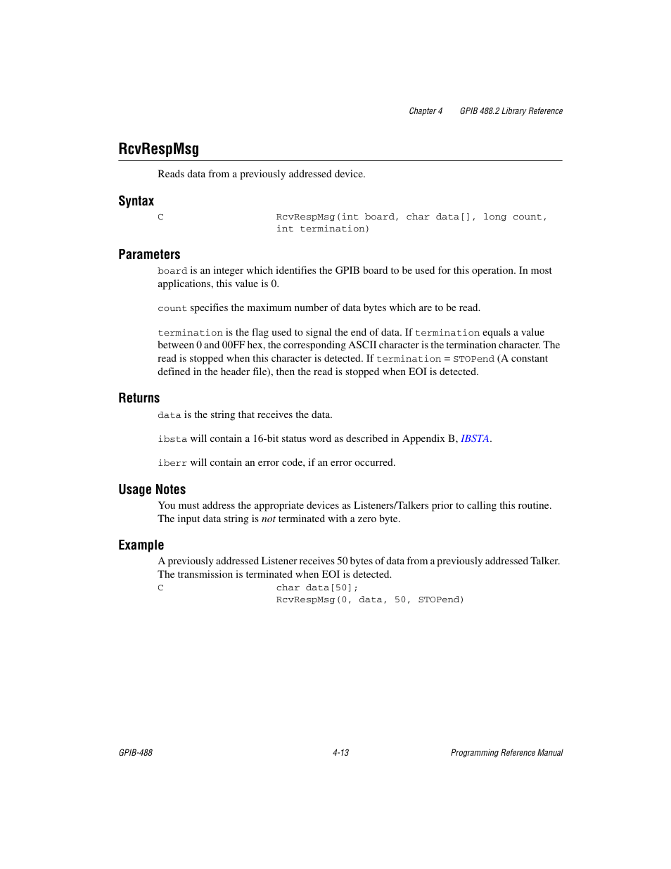 Rcvrespmsg, Rcvrespmsg -13 | Measurement Computing GPIB-488 User Manual | Page 81 / 116