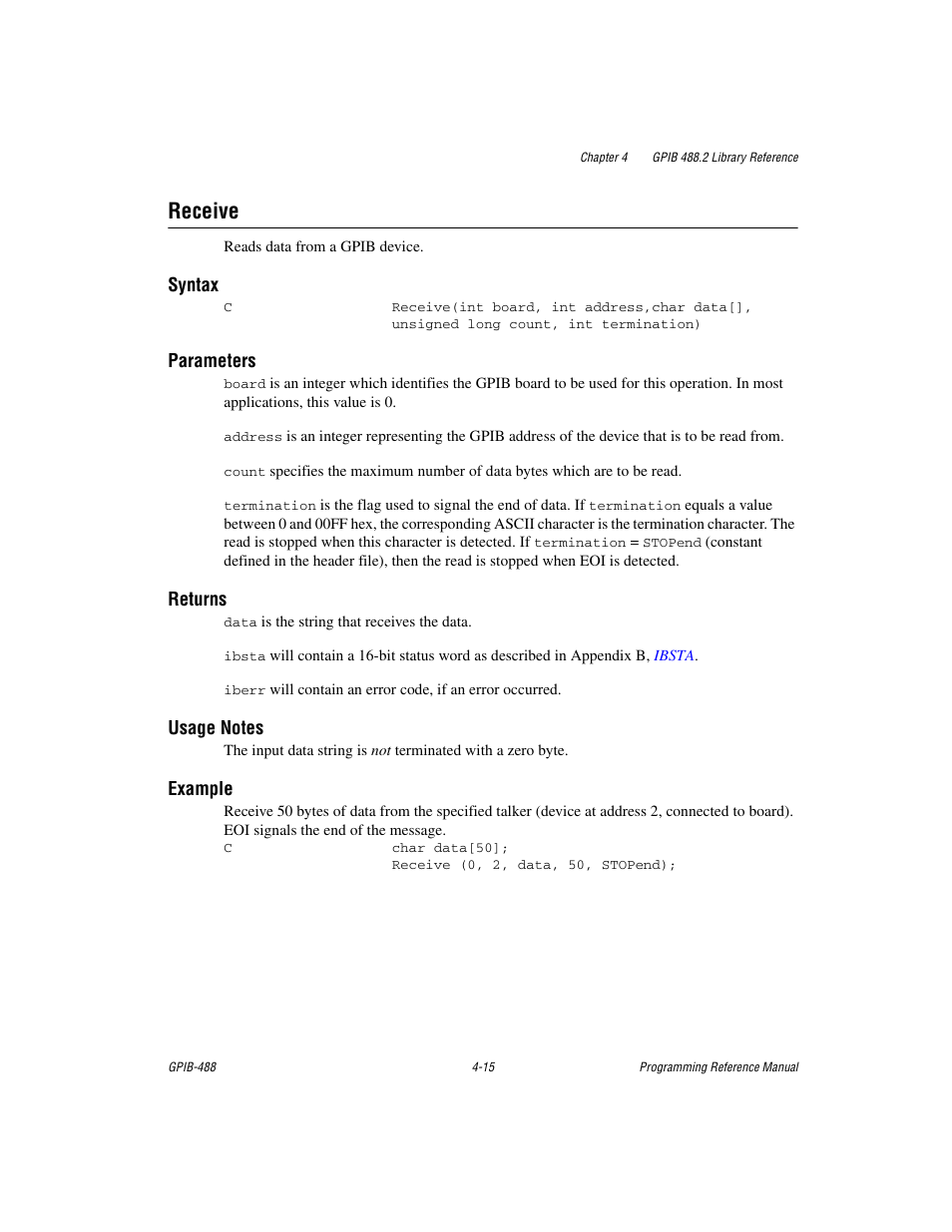 Receive, Receive -15 | Measurement Computing GPIB-488 User Manual | Page 83 / 116