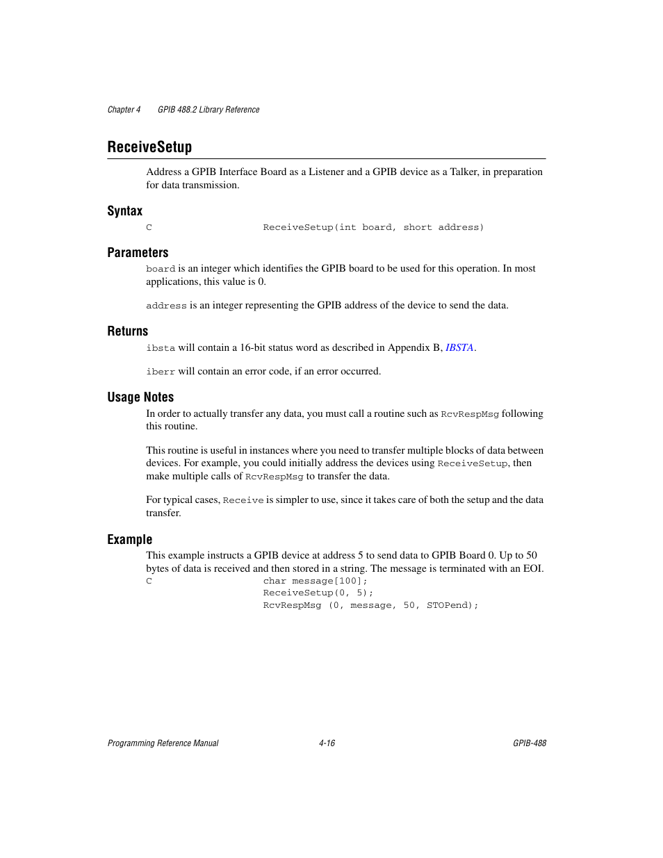 Receivesetup, Receivesetup -16 | Measurement Computing GPIB-488 User Manual | Page 84 / 116