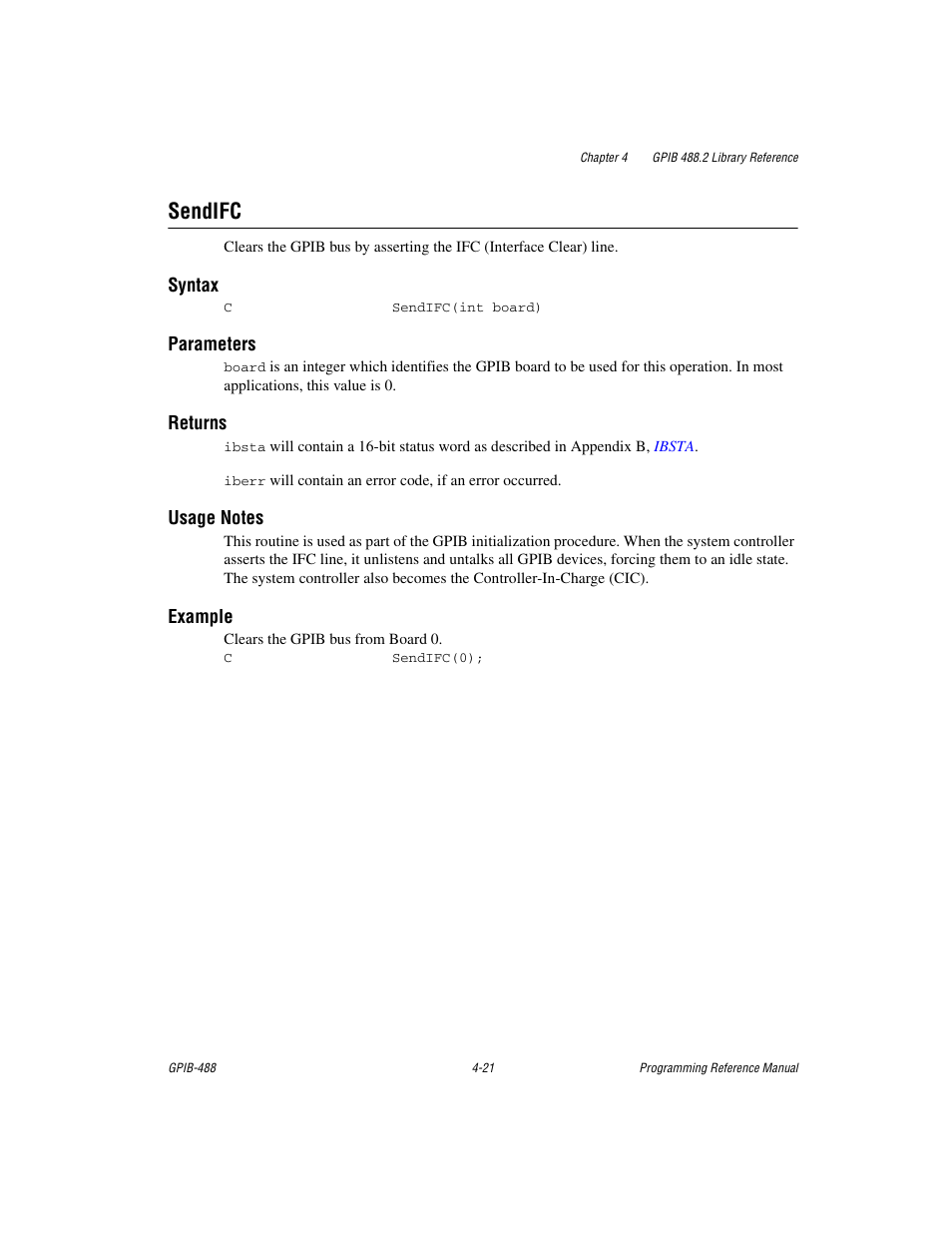 Sendifc, Sendifc -21 | Measurement Computing GPIB-488 User Manual | Page 89 / 116