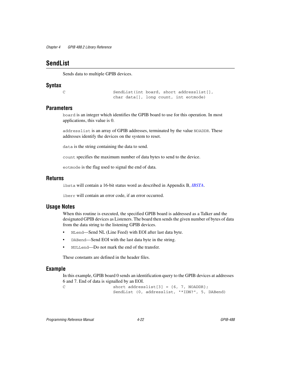 Sendlist, Sendlist -22 | Measurement Computing GPIB-488 User Manual | Page 90 / 116