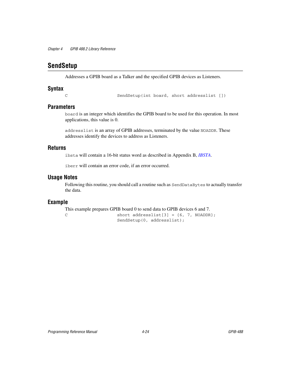 Sendsetup, Sendsetup -24 | Measurement Computing GPIB-488 User Manual | Page 92 / 116