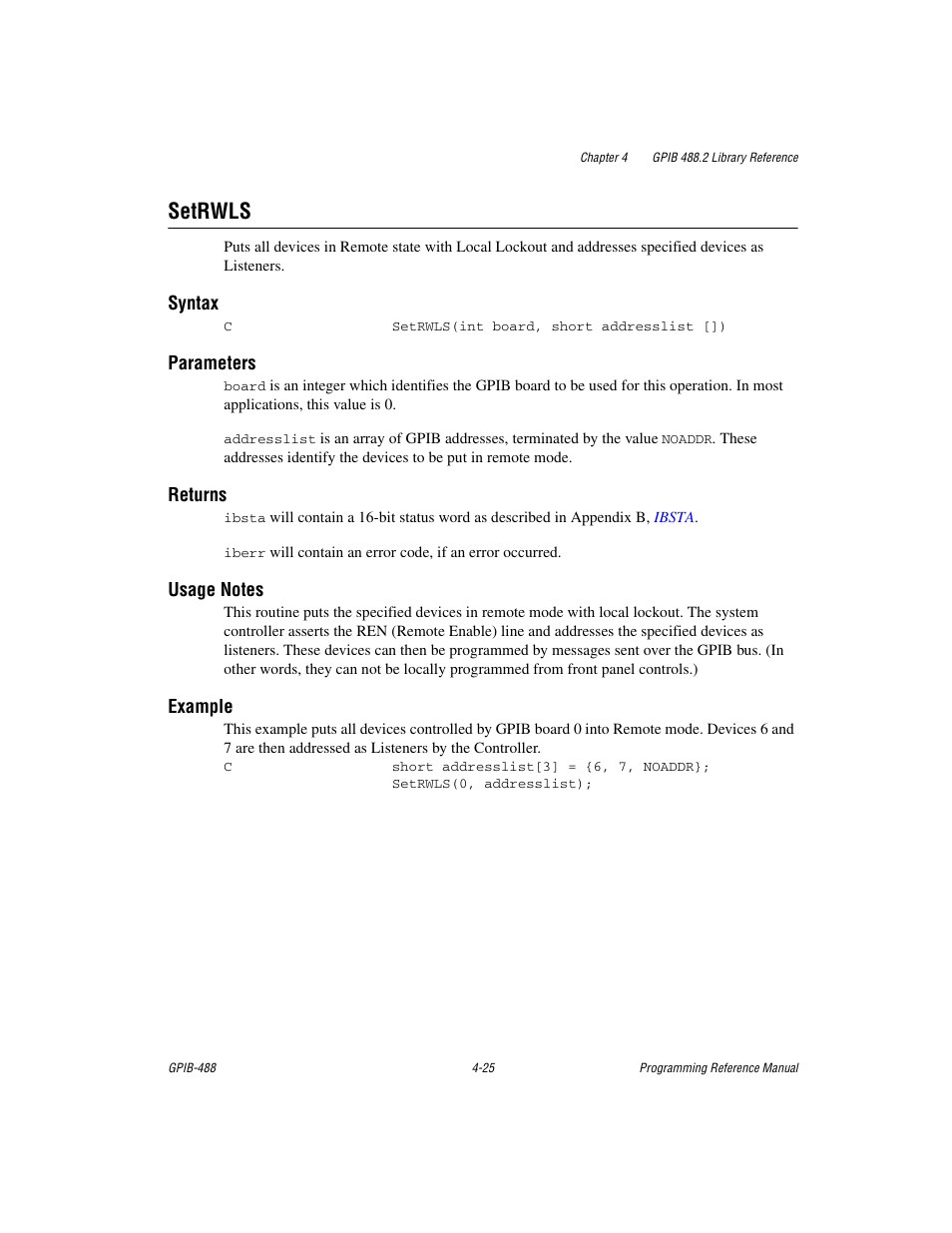 Setrwls, Setrwls -25 | Measurement Computing GPIB-488 User Manual | Page 93 / 116