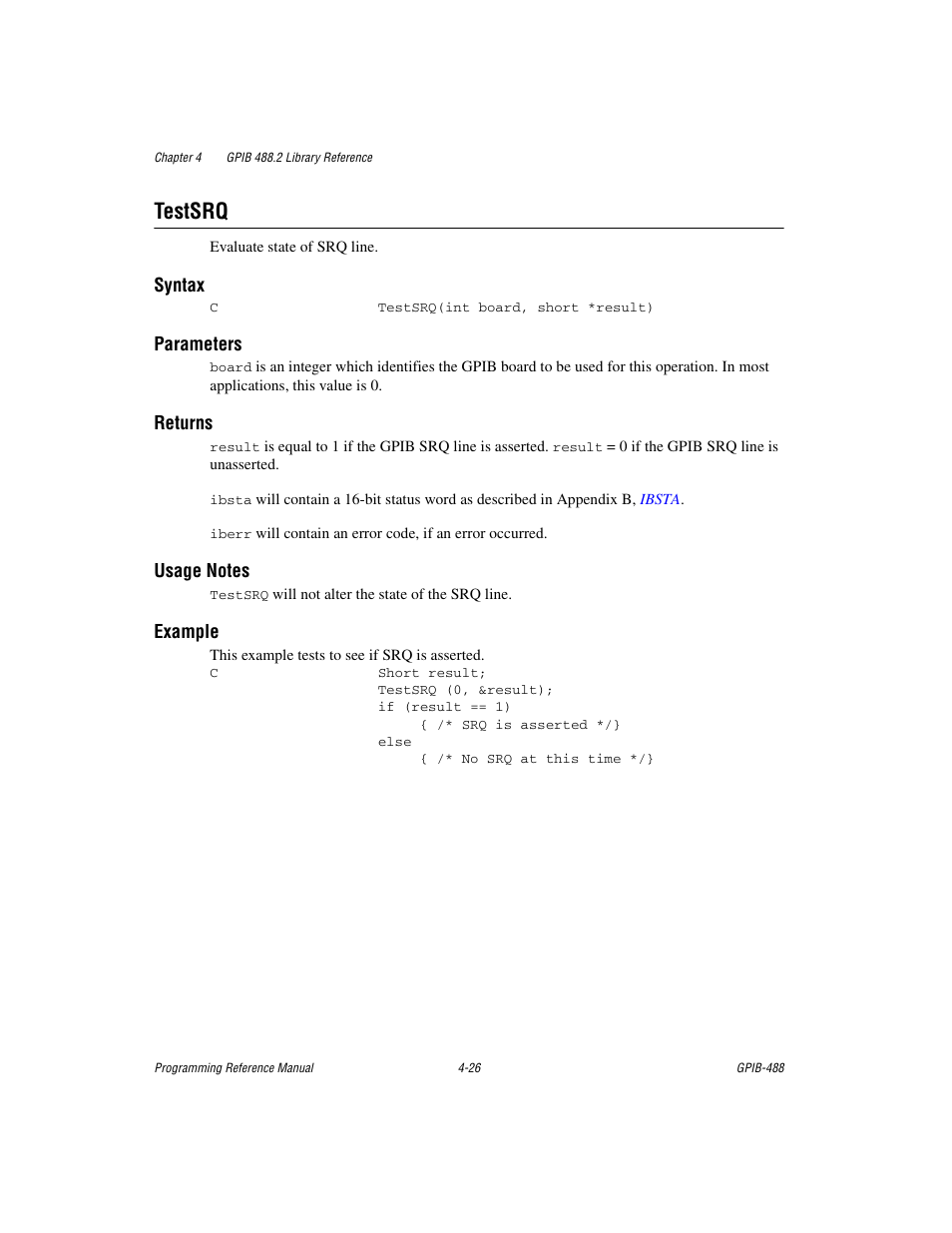 Testsrq, Testsrq -26 | Measurement Computing GPIB-488 User Manual | Page 94 / 116