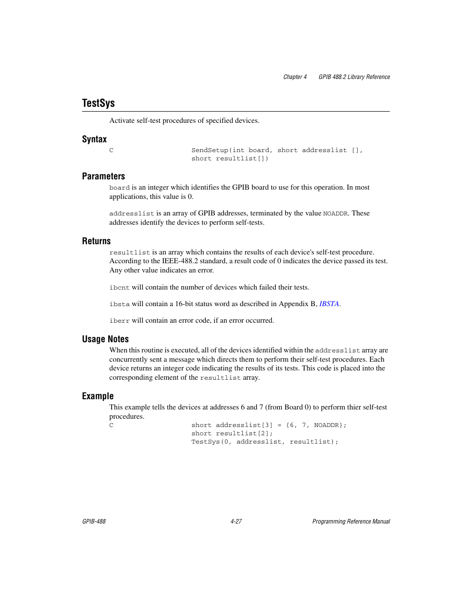Testsys, Testsys -27 | Measurement Computing GPIB-488 User Manual | Page 95 / 116