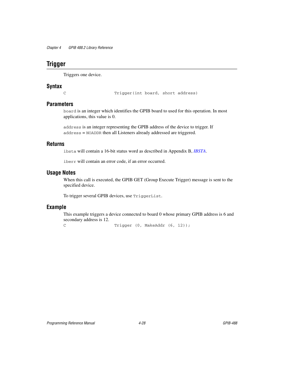 Trigger, Trigger -28 | Measurement Computing GPIB-488 User Manual | Page 96 / 116