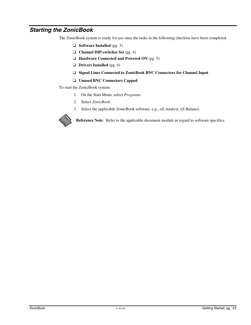 Starting the zonicbook, Starting the zonicbook …… 23 | Measurement Computing ZonicBook Rev.3.0 User Manual | Page 27 / 28