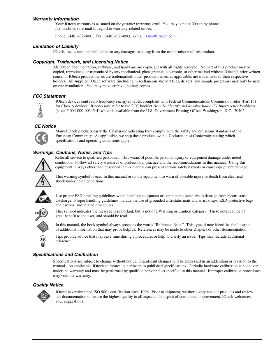 Warranty information, Warnings, cautions, notes, and tips | Measurement Computing ZonicBook Rev.3.0 User Manual | Page 3 / 28