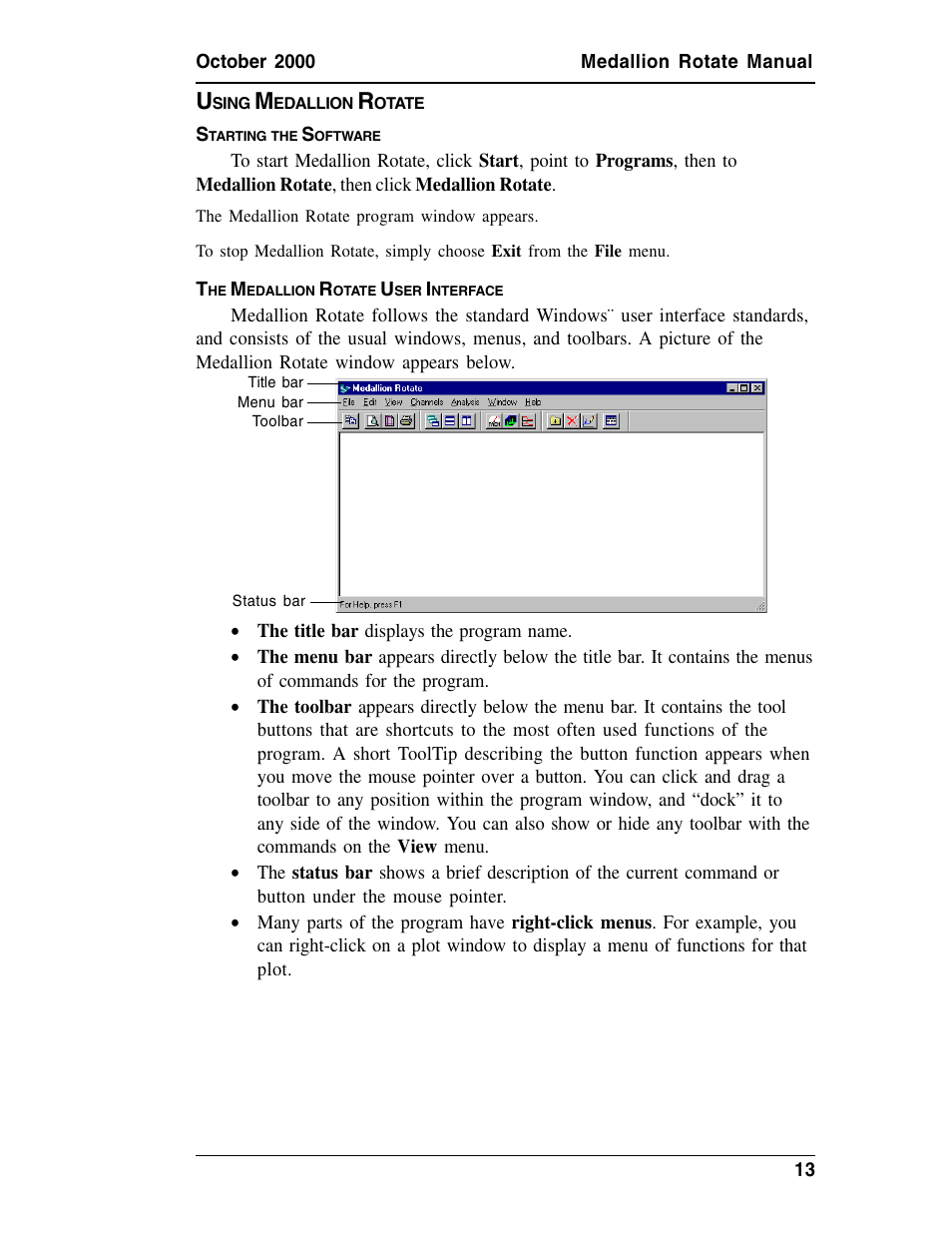 Using medallion rotate, Starting the software, The medallion rotate user interface | Sing, Edallion, Otate, Tarting, Oftware, Nterface | Measurement Computing Medallion Rotate rev.2.3 User Manual | Page 13 / 52