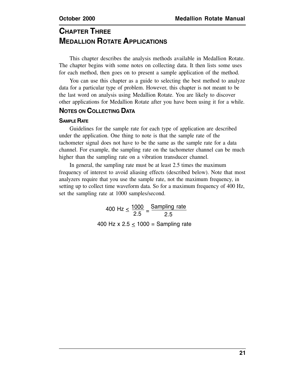 Chapter 3 - medallion rotate applications, Notes on collecting data, Sample rate | Hapter, Hree, Edallion, Otate, Pplications, Otes, Ollecting | Measurement Computing Medallion Rotate rev.2.3 User Manual | Page 21 / 52