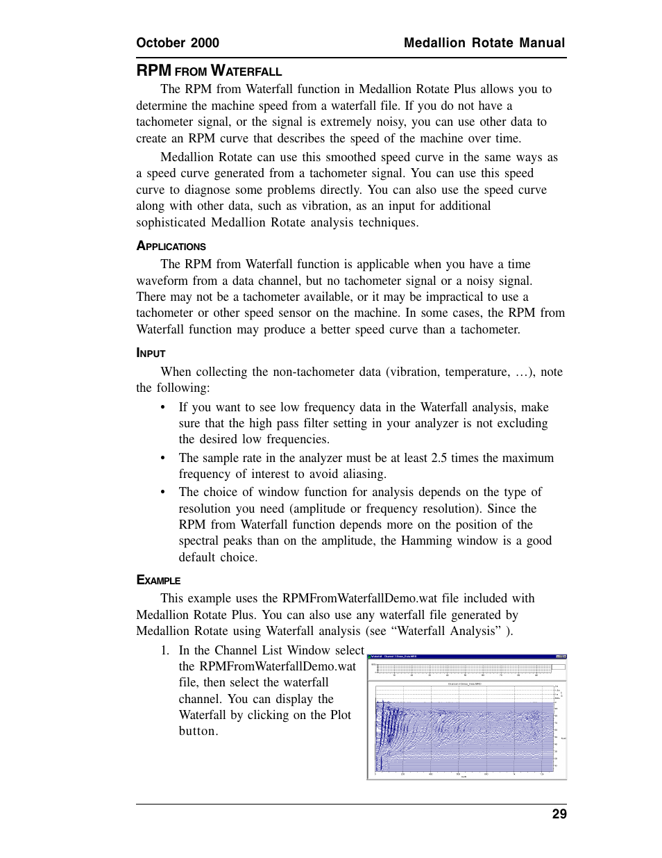 Rpm from waterfall, Applications, Input | Example, From, Aterfall, Pplications, Nput, Xample | Measurement Computing Medallion Rotate rev.2.3 User Manual | Page 29 / 52