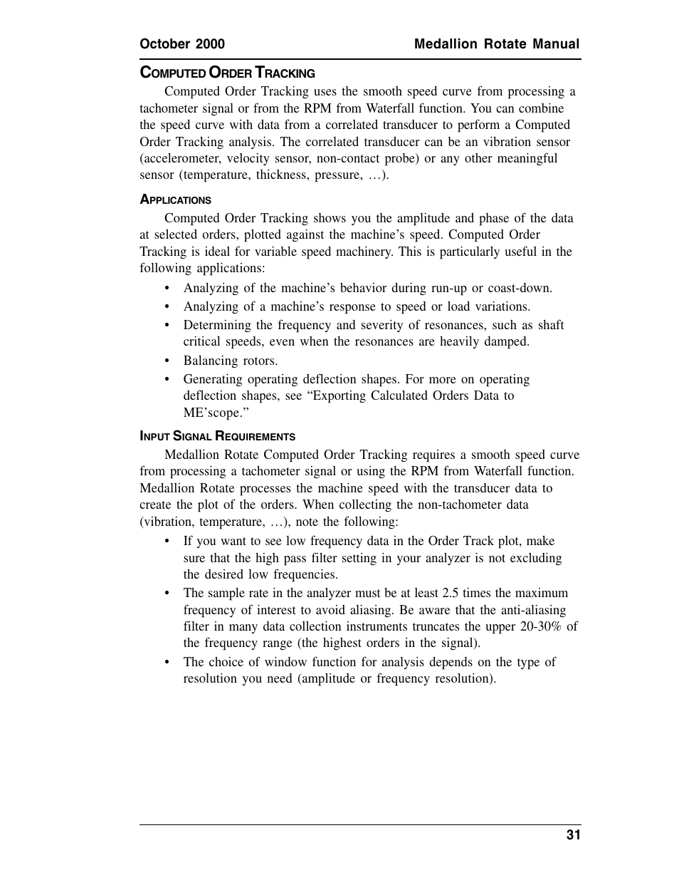 Computed order tracking, Applications, Input signal requirements | Omputed, Rder, Racking, Pplications, Nput, Ignal, Equirements | Measurement Computing Medallion Rotate rev.2.3 User Manual | Page 31 / 52