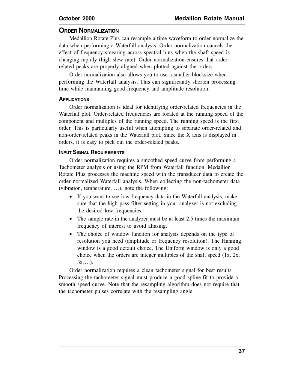 Order normalization, Applications, Input signal requirements | Rder, Ormalization, Pplications, Nput, Ignal, Equirements | Measurement Computing Medallion Rotate rev.2.3 User Manual | Page 37 / 52