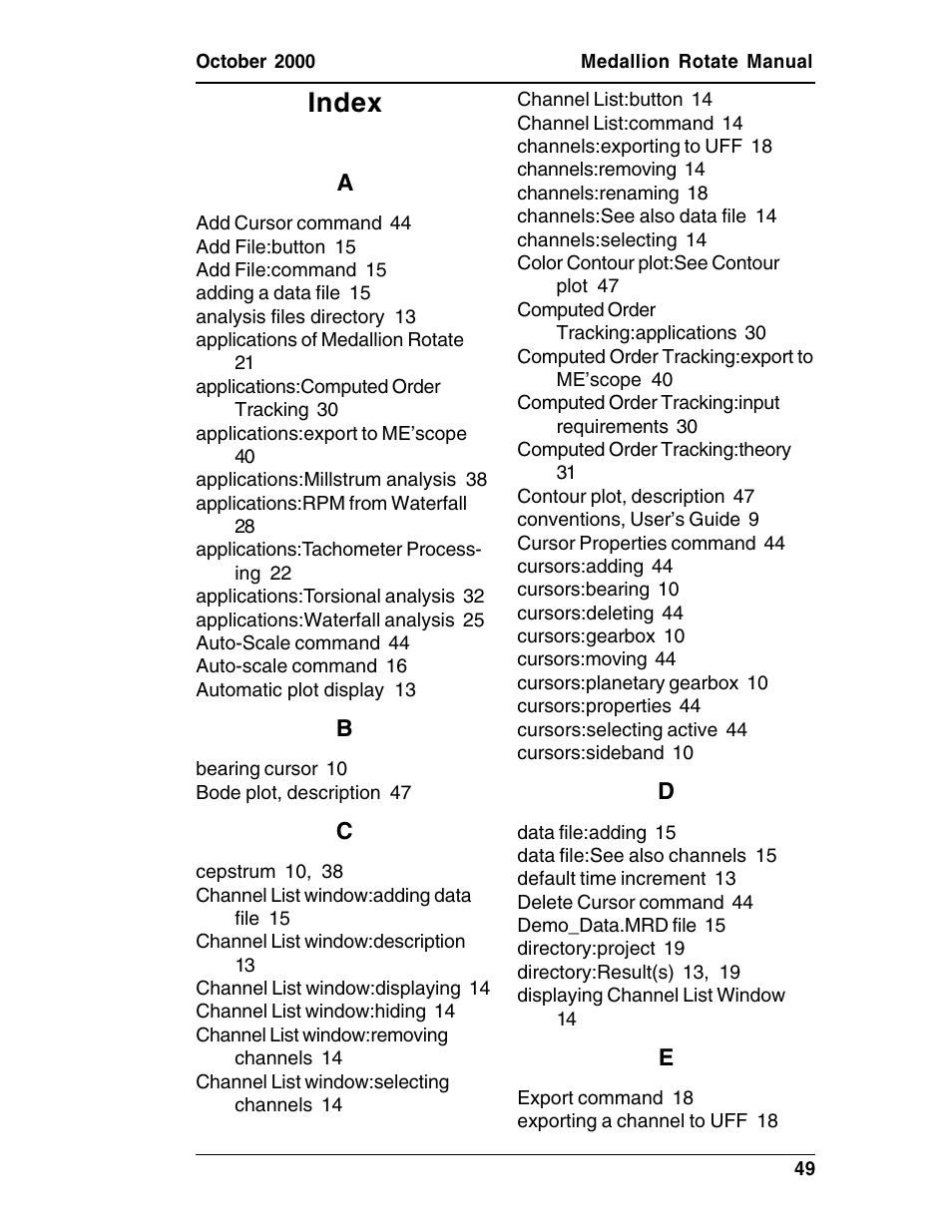 Index | Measurement Computing Medallion Rotate rev.2.3 User Manual | Page 49 / 52