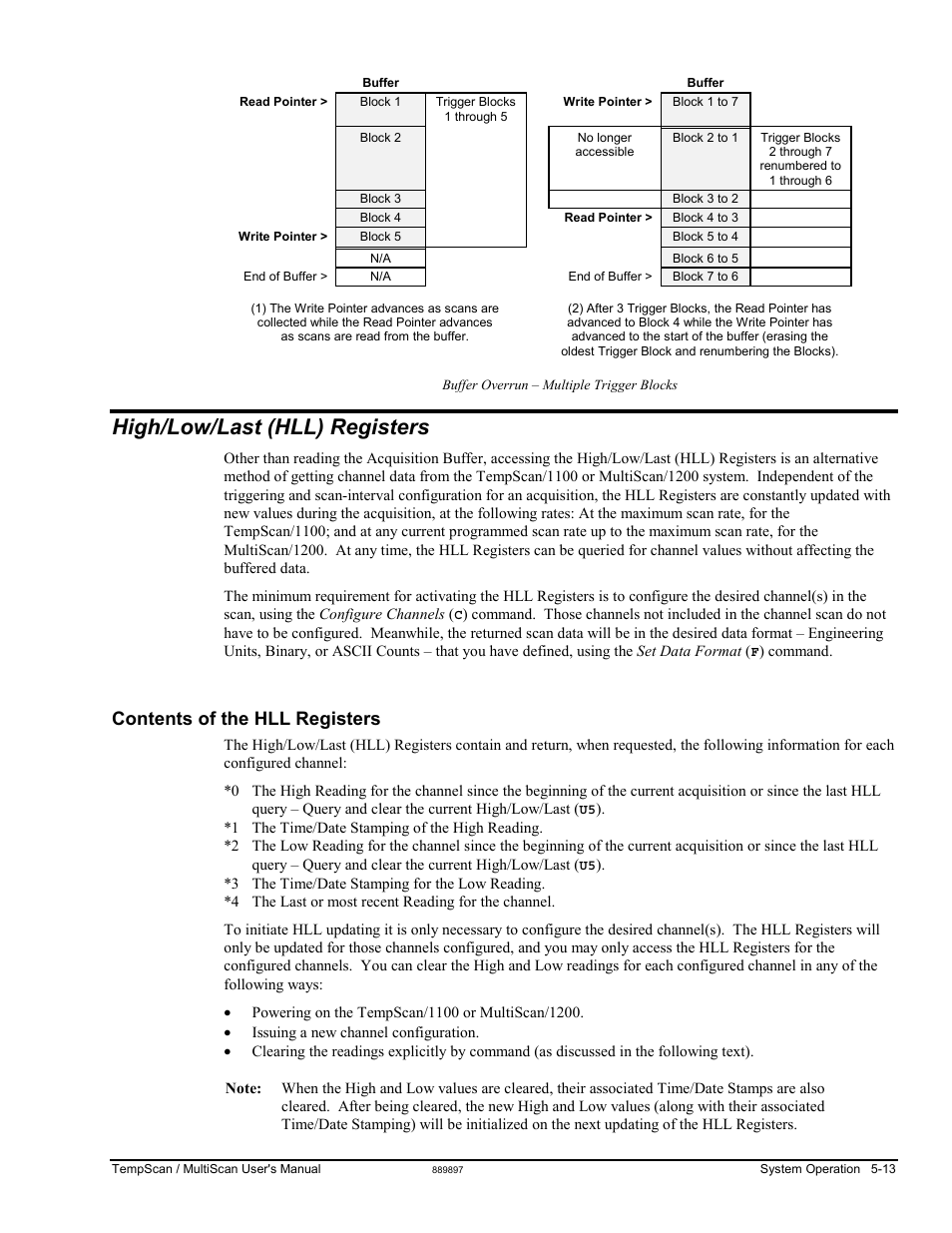 High/low/last (hll) registers, Contents of the hll registers | Measurement Computing TempScan/1100 User Manual | Page 103 / 306