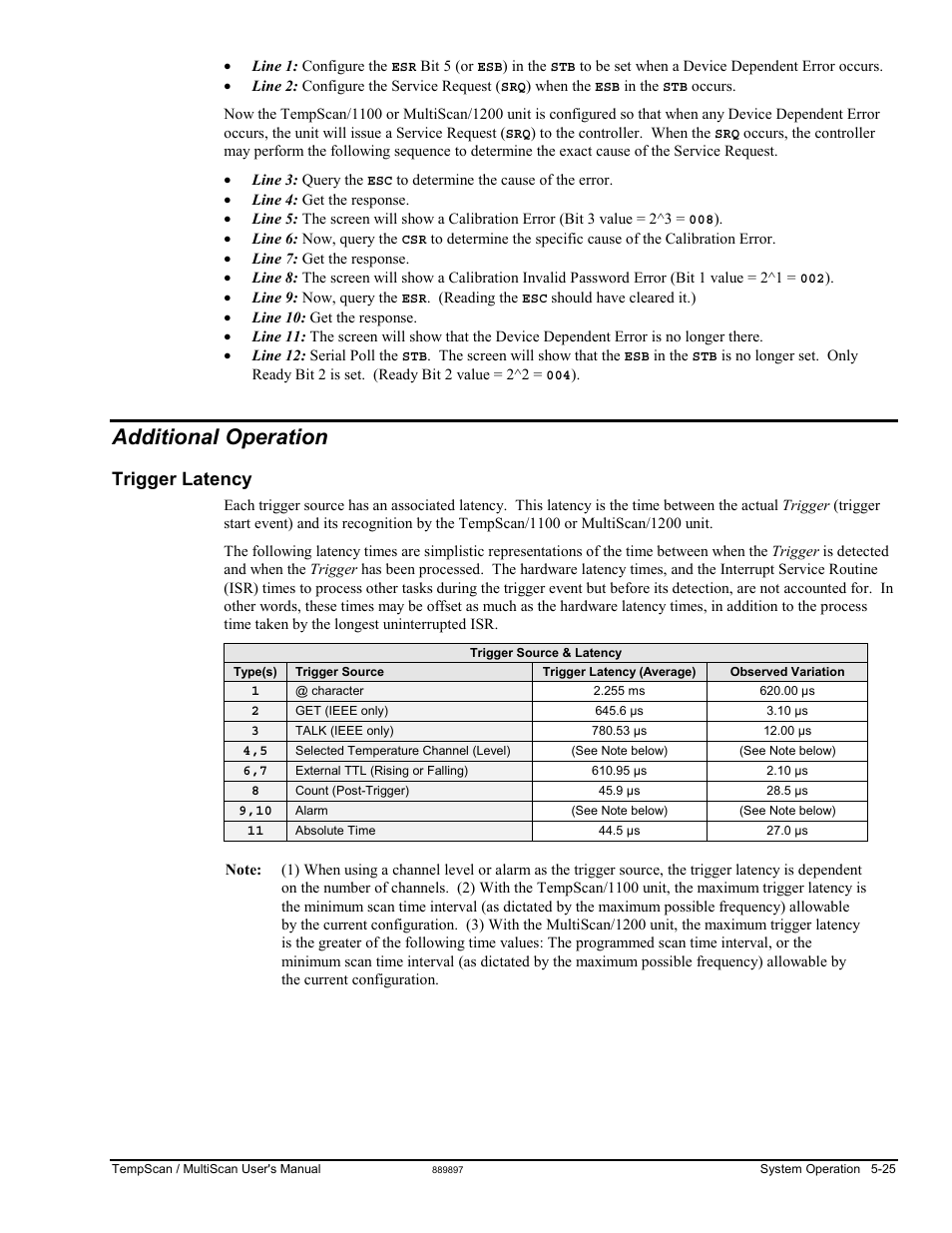 Additional operation, Trigger latency | Measurement Computing TempScan/1100 User Manual | Page 115 / 306