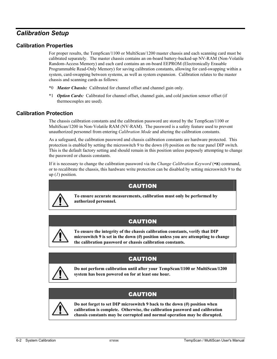 Calibration protection, Calibration status, Calibration setup | Calibration properties, Caution | Measurement Computing TempScan/1100 User Manual | Page 118 / 306