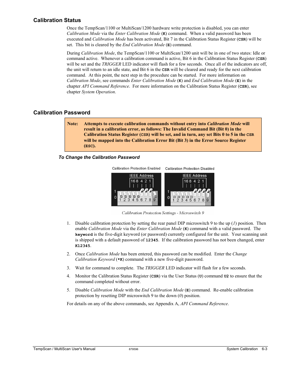 Calibration password, Calibration status | Measurement Computing TempScan/1100 User Manual | Page 119 / 306