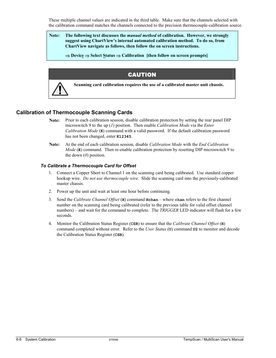 Calibration of thermocouple scanning cards, Caution | Measurement Computing TempScan/1100 User Manual | Page 124 / 306