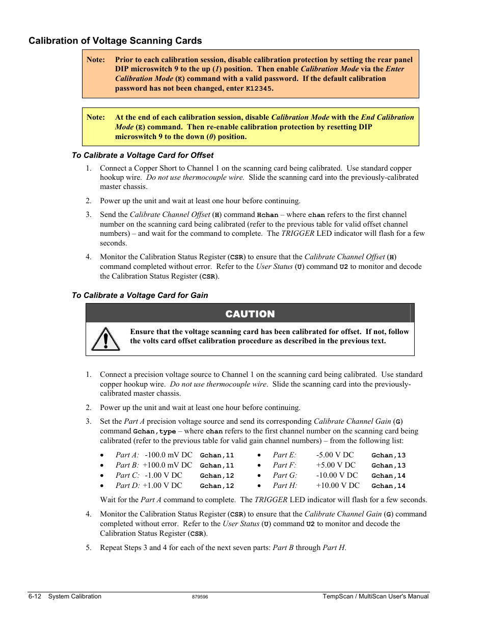 Calibration of voltage scanning cards, Caution | Measurement Computing TempScan/1100 User Manual | Page 128 / 306