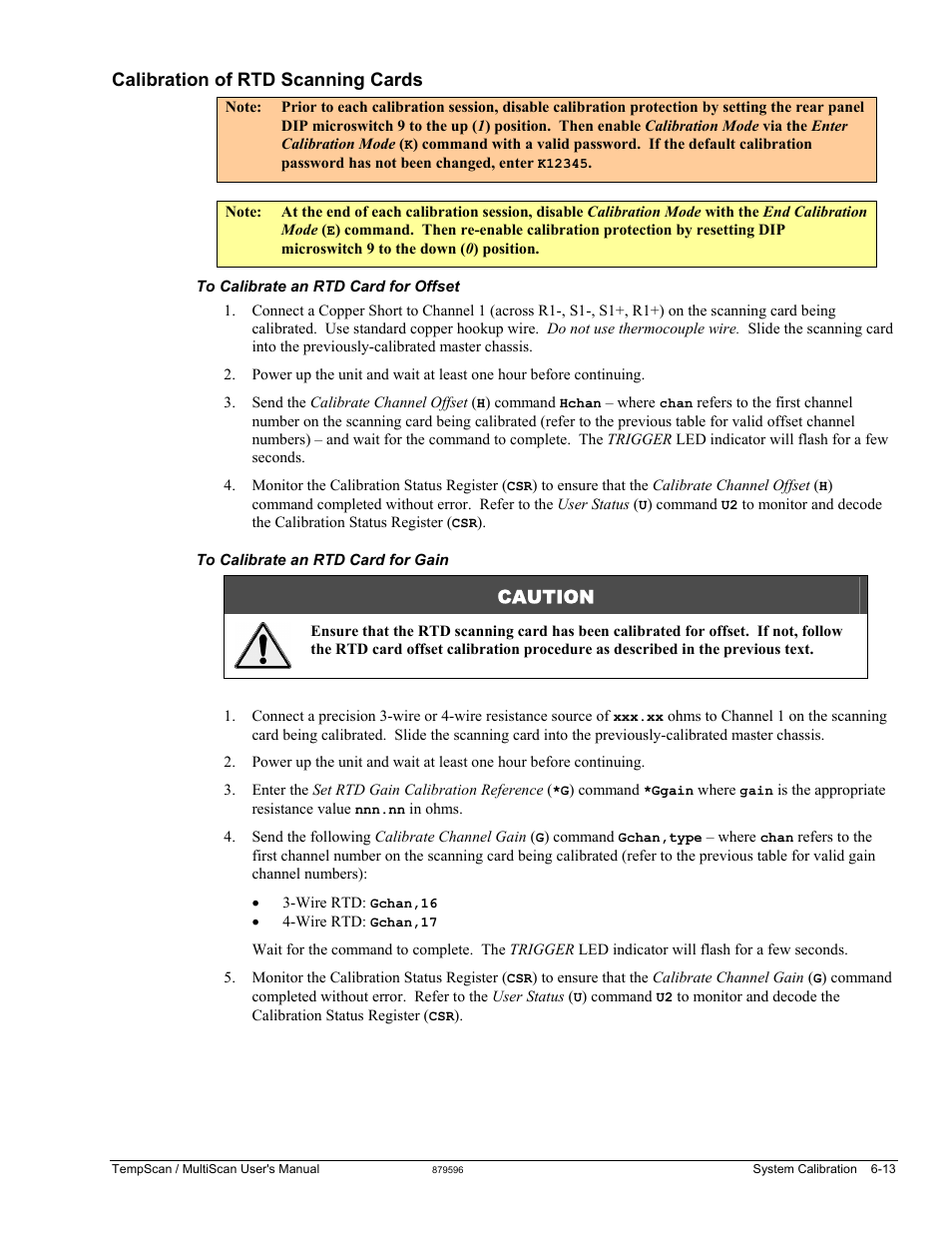 Calibration of rtd scanning cards, Caution | Measurement Computing TempScan/1100 User Manual | Page 129 / 306