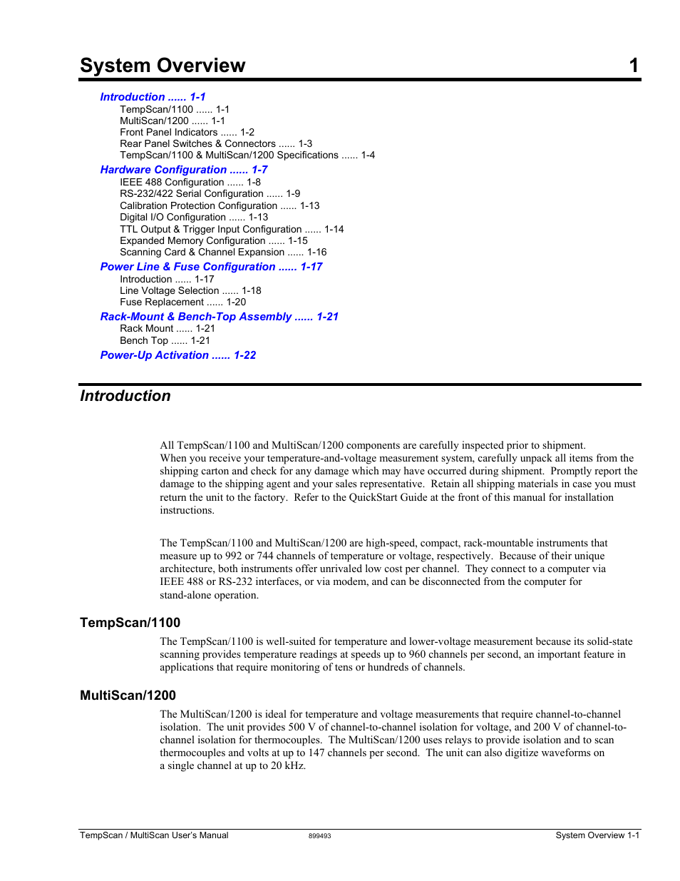 Ch 1 - system overview, Introduction, Tempscan/1100 | Multiscan/1200, 1 - system overview, System overview 1 | Measurement Computing TempScan/1100 User Manual | Page 15 / 306