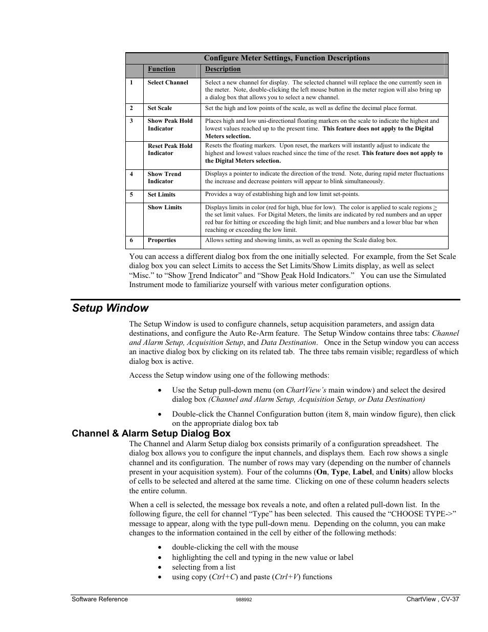 Setup window, Channel & alarm setup dialog box ……cv-37, Channel & alarm setup dialog box | Measurement Computing TempScan/1100 User Manual | Page 169 / 306