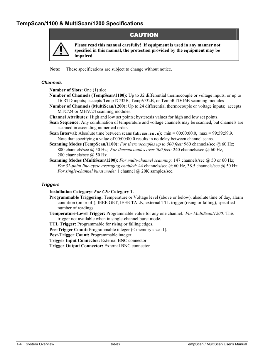 Tempscan/1100 & multiscan/1200 specifications | Measurement Computing TempScan/1100 User Manual | Page 18 / 306