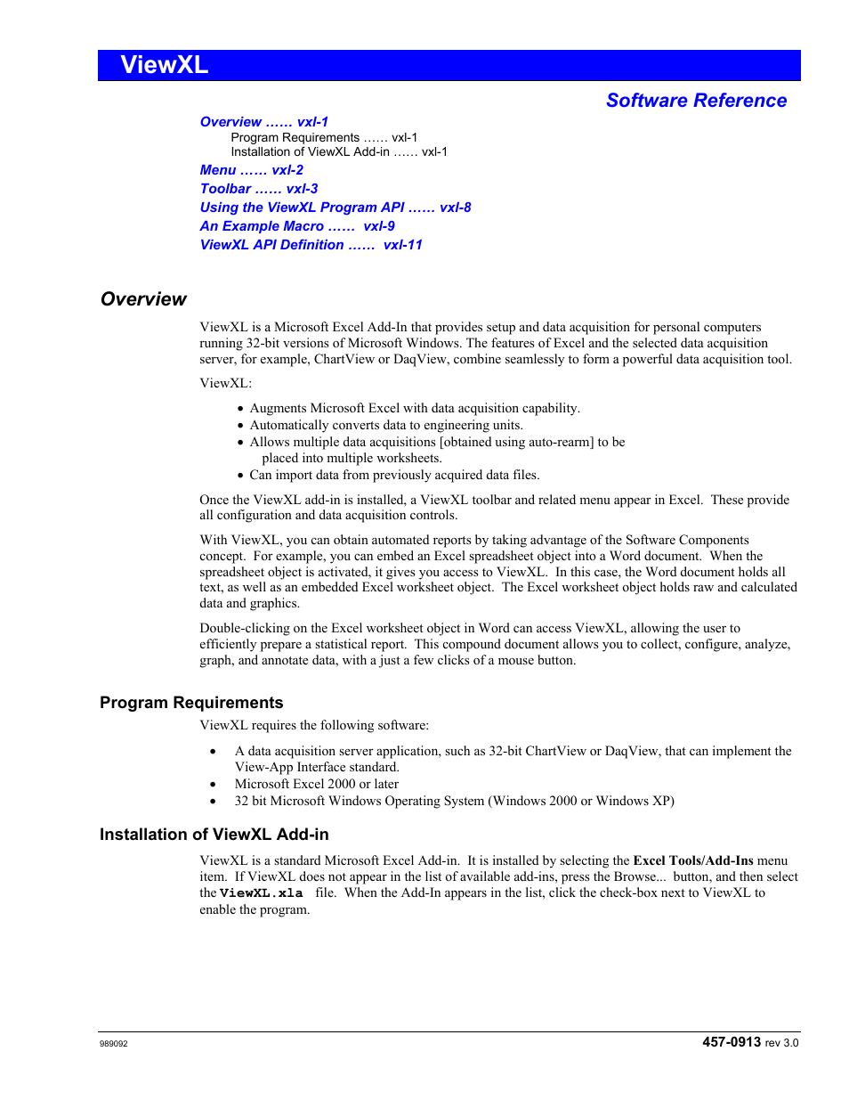 Software, Viewxl, Overview | Software reference | Measurement Computing TempScan/1100 User Manual | Page 183 / 306