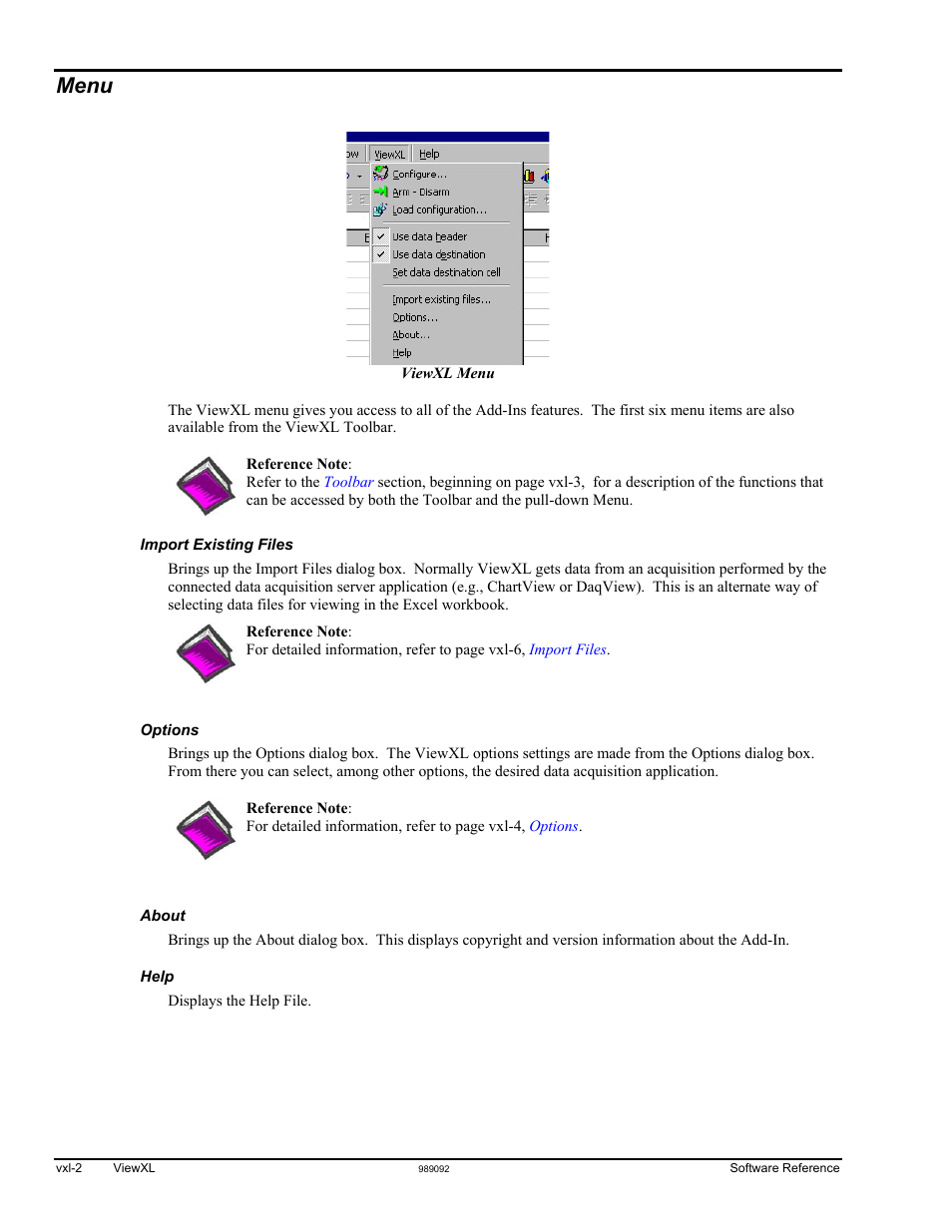 Menu, Toolbar …… vxl-3 | Measurement Computing TempScan/1100 User Manual | Page 184 / 306